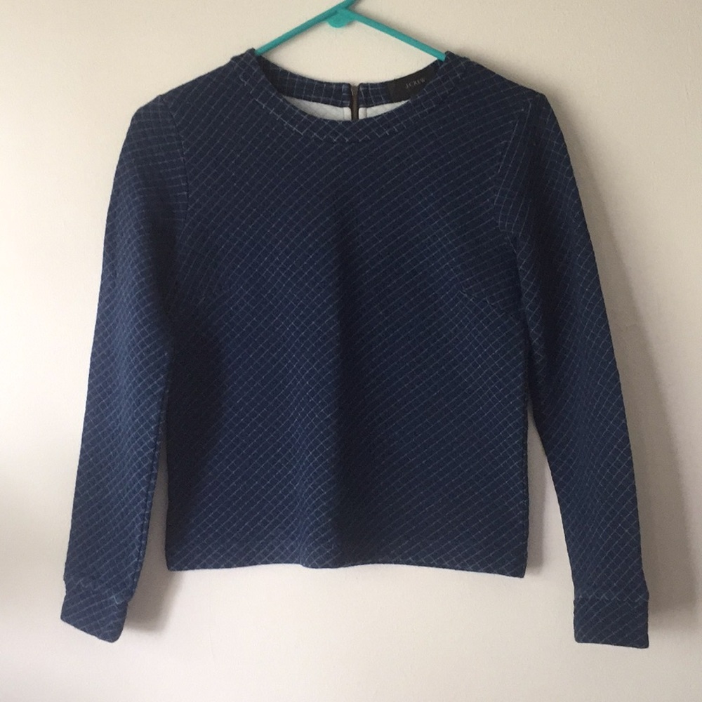 J. Crew Quilted Indigo Zip Back Sweatshirt